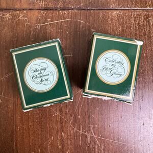 Set of 2 Avon Porcelain‎ Christmas Theme Collectible Sewing Thimbles 1981 1984